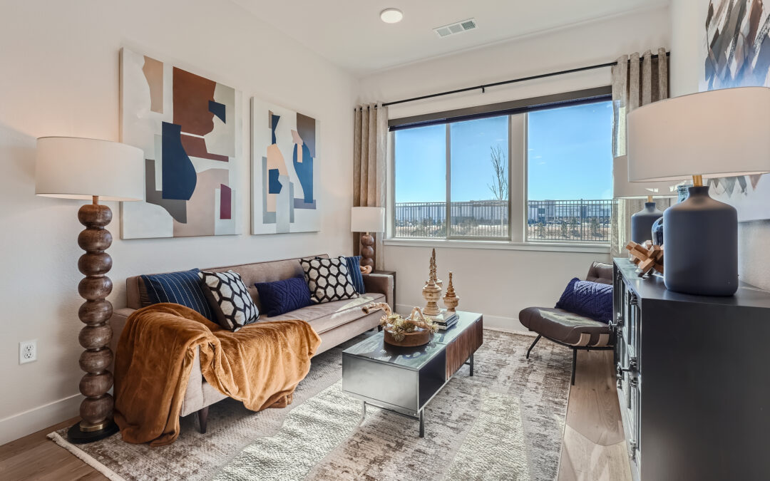 Apartment Living room space with couch and upscale decorations