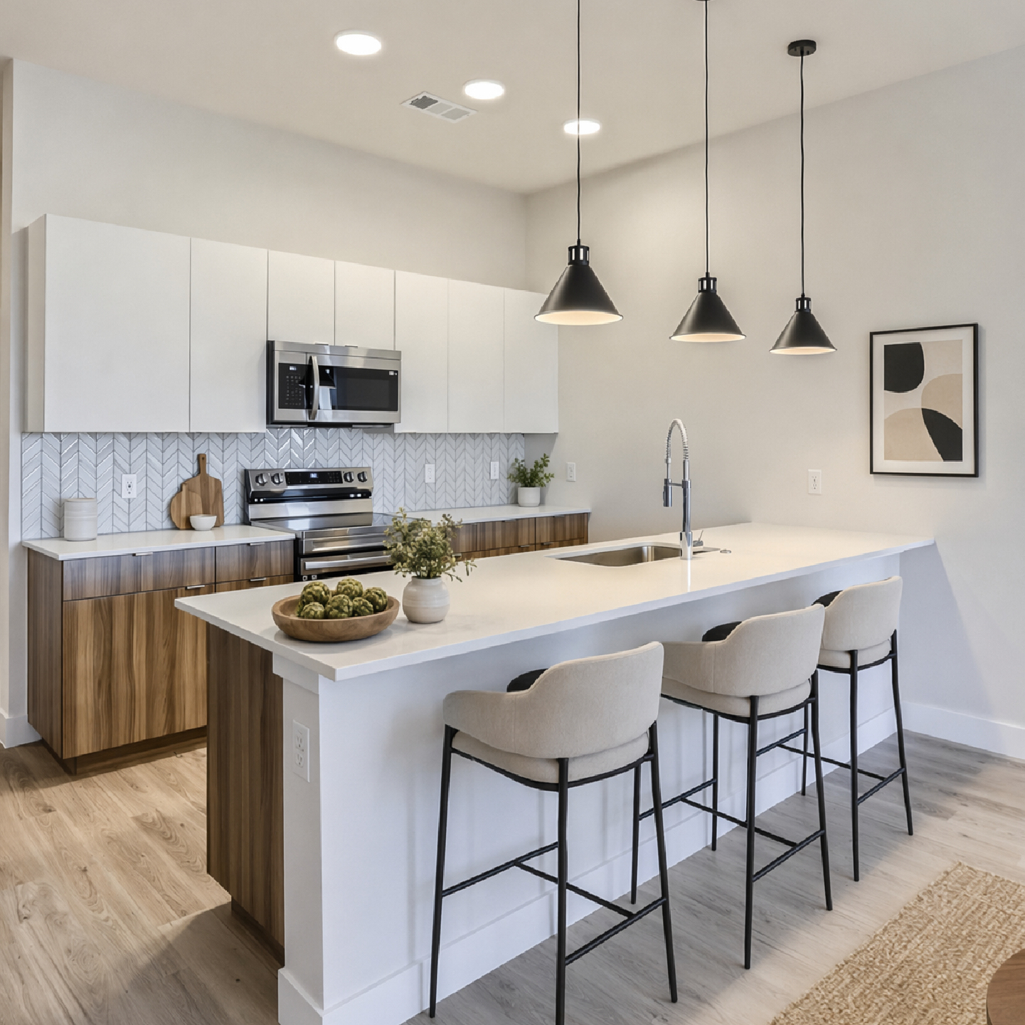 Flats on the A staged Kitchen